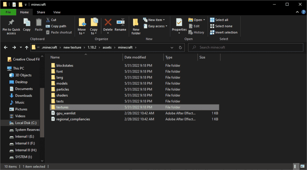 textures folder minecraft