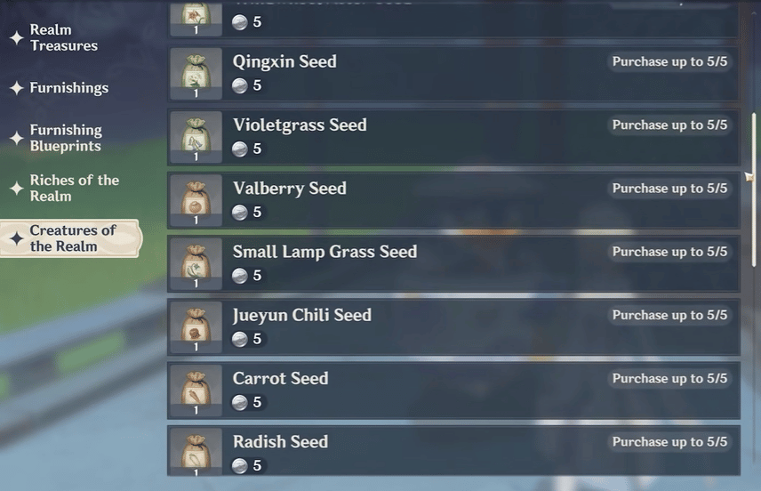 buy gardening land from realm depot genshin impact