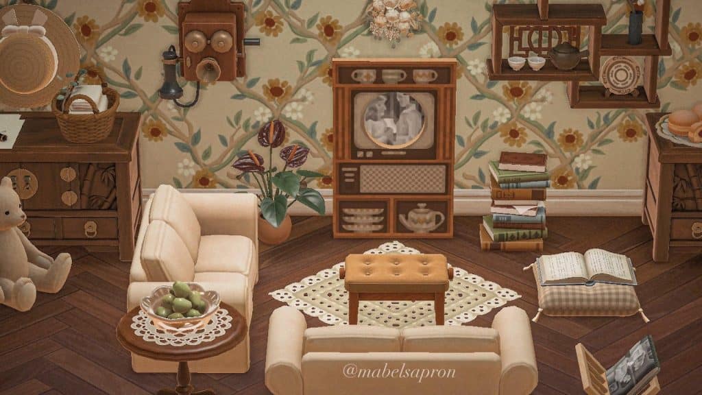 animal crossing 1940s-inspired living room ideas
