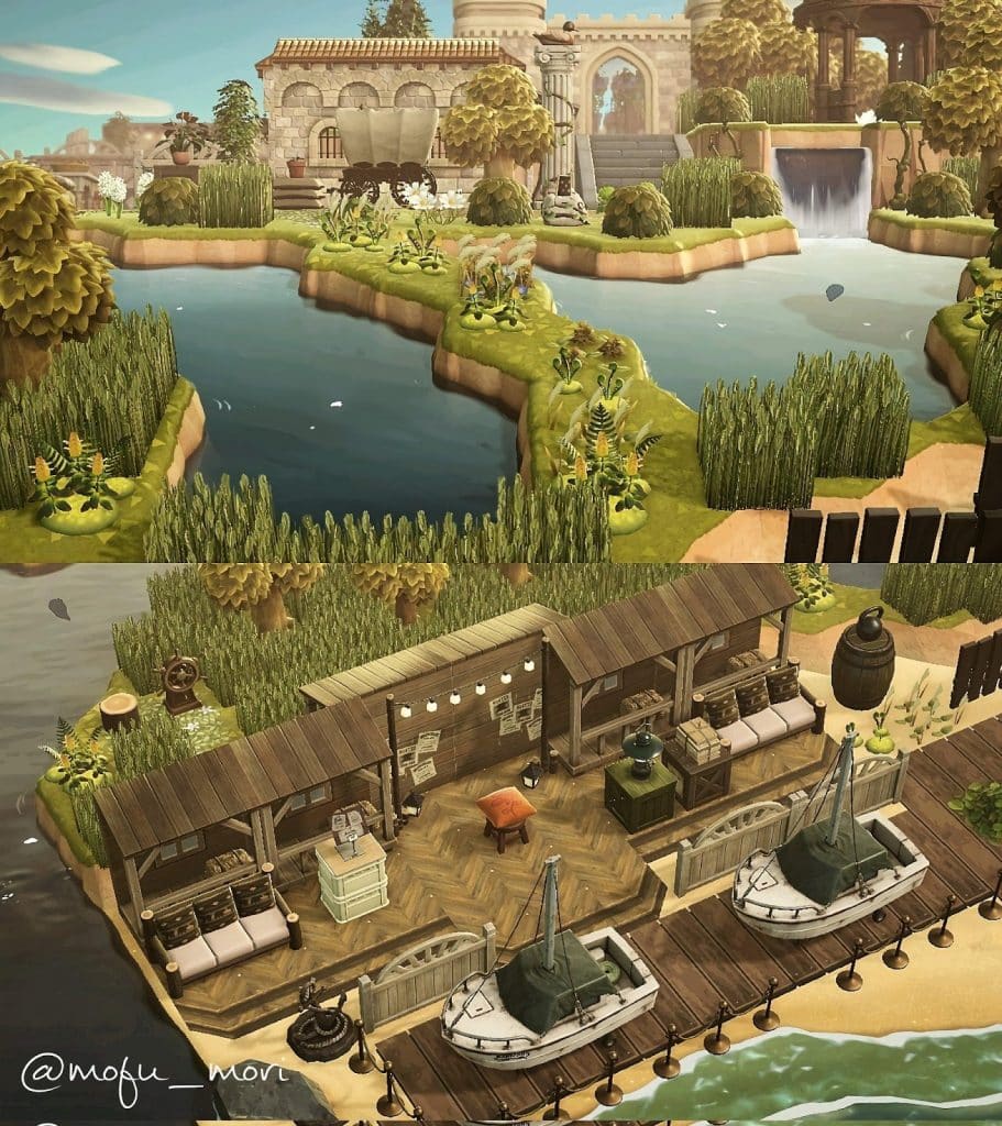 animal crossing boat or fish harbor island