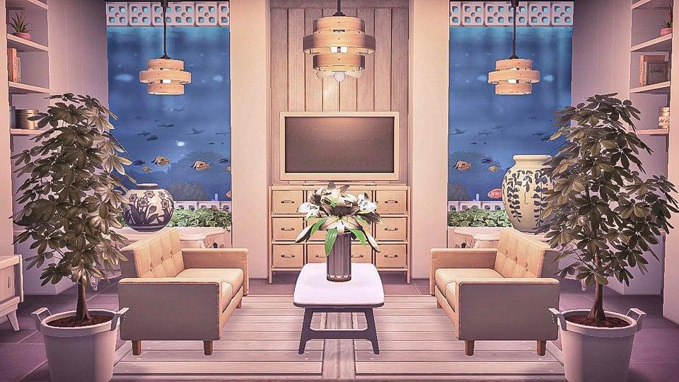 animal crossing living room wall aquarium ideas