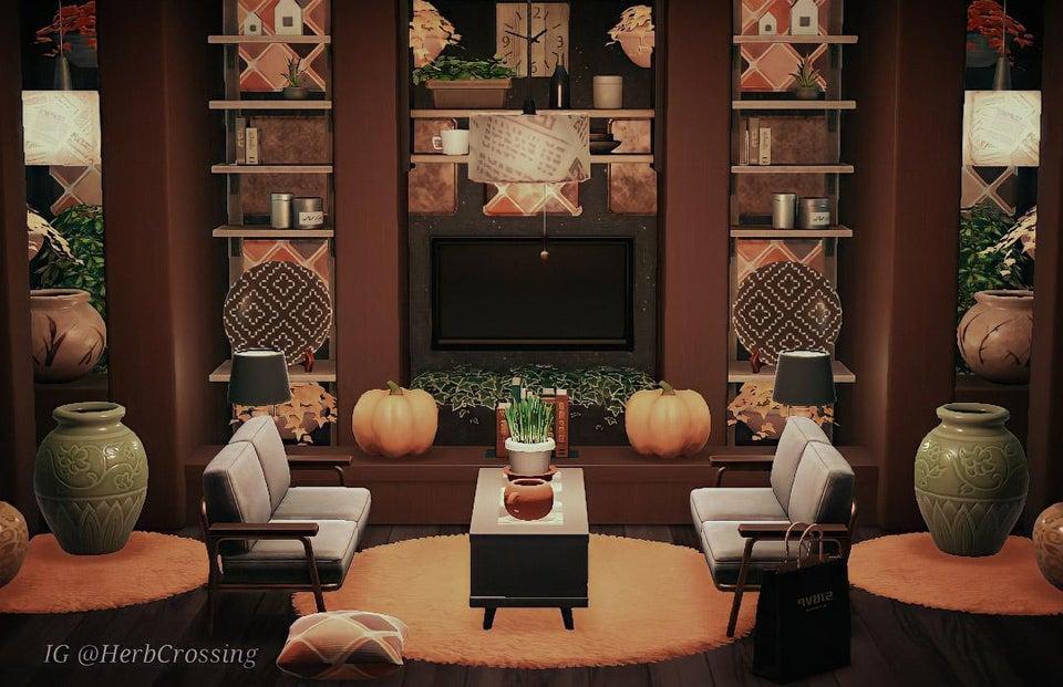 animal crossing living room with accent wall ideas