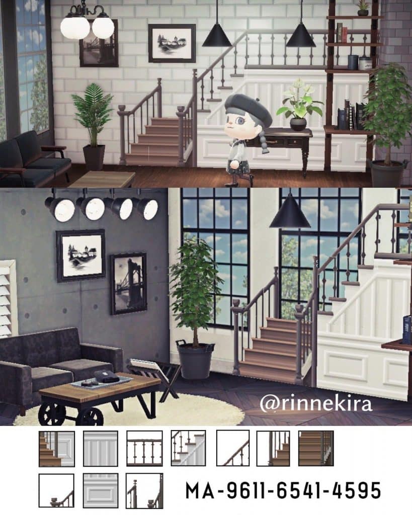 animal crossing modern living room with stairs ideas