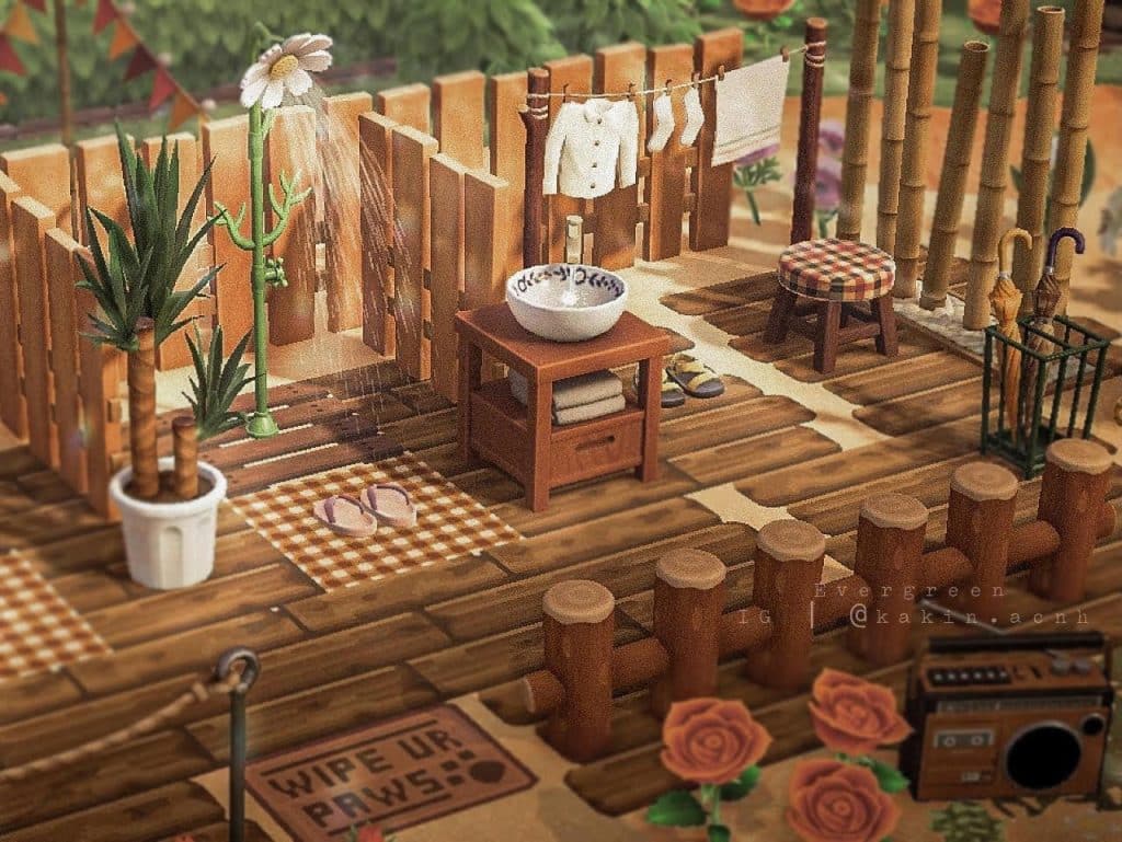 animal crossing shower and washing area deck