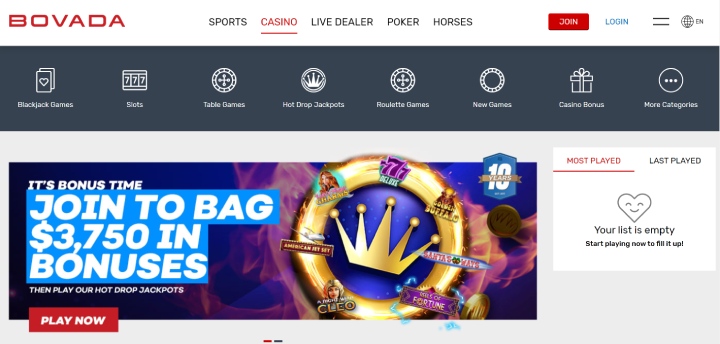 Bovada Welcome Bonus Homepage