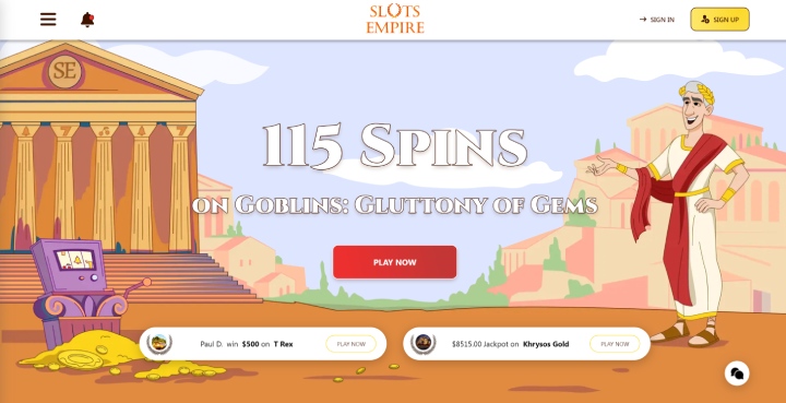 Slots Empire Welcome Bonus Homepage