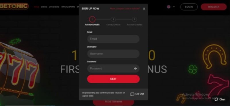 betonic casino account details form