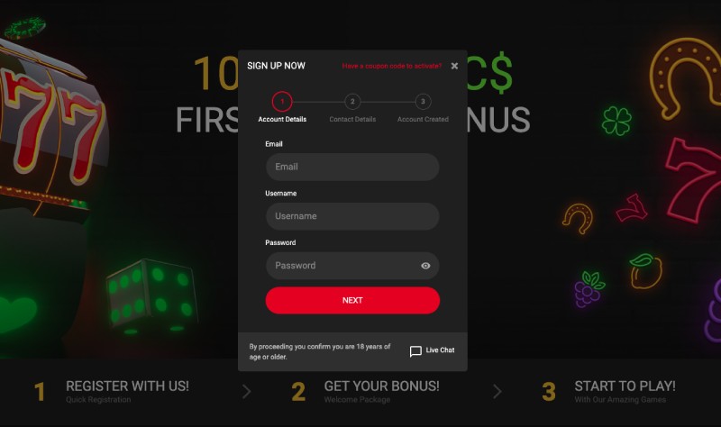 Sign Up Now Account Details