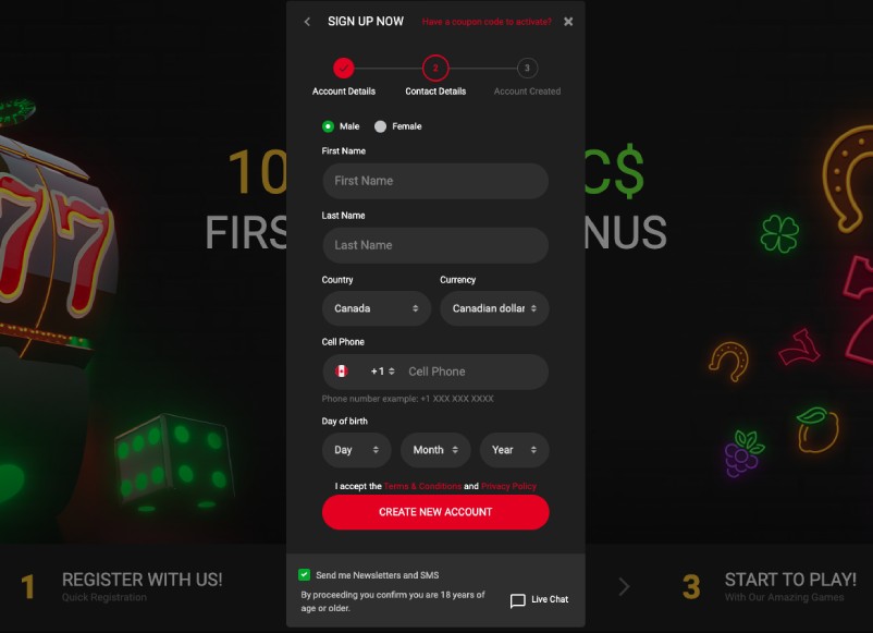 sign up now contact details