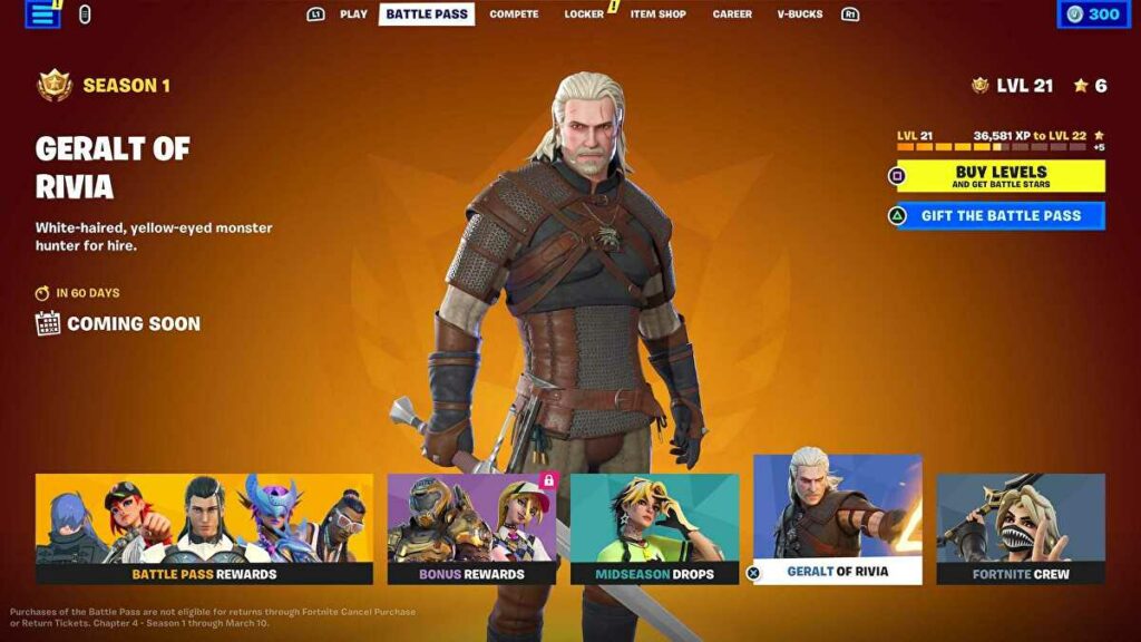 Fortnite Geralt Skin Now Available