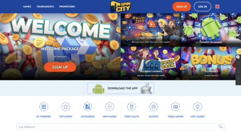 Spin City Online Casino Welcome Package