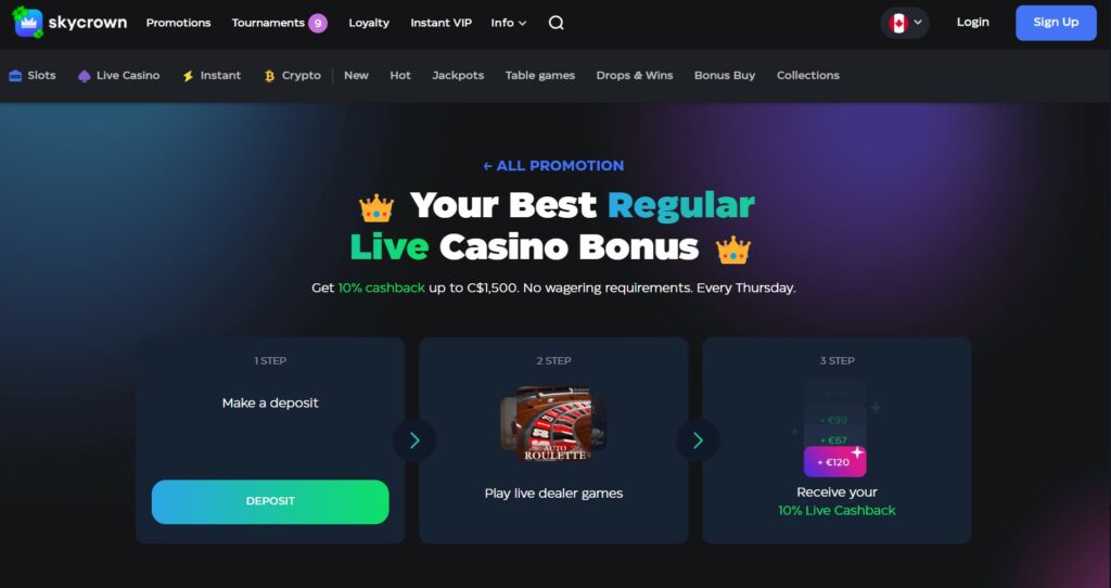Skycrown CA Cashback Live Casino Desktop