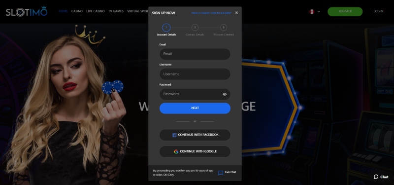 Slotimo CA Registration 2 Desktop