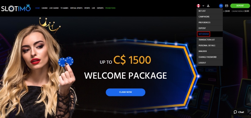 Slotimo CA Withdrawal Desktop