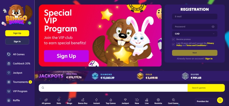 Bingo Bonga CA Homepage