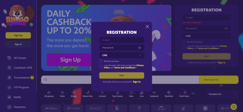 Bingo Bonga Registration 2 Desktop