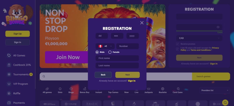 Bingo Bonga Registration 2 Desktop