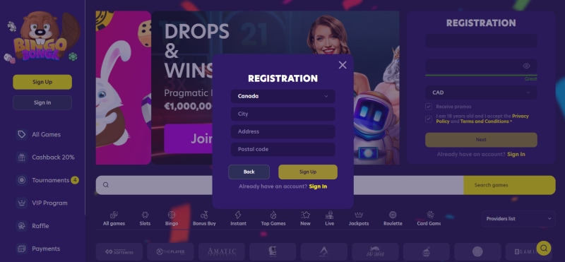 Bingo Bonga Registration 3 Desktop