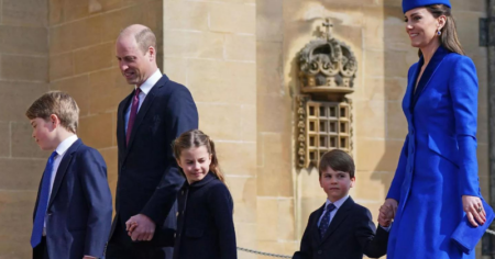 Kate Middleton and Prince William Attend Easter Church Outing with Their Three Children, Coordinated in Blue