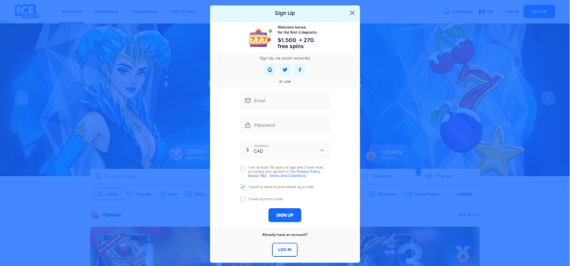 ICE Casino Registration 2 Desktop