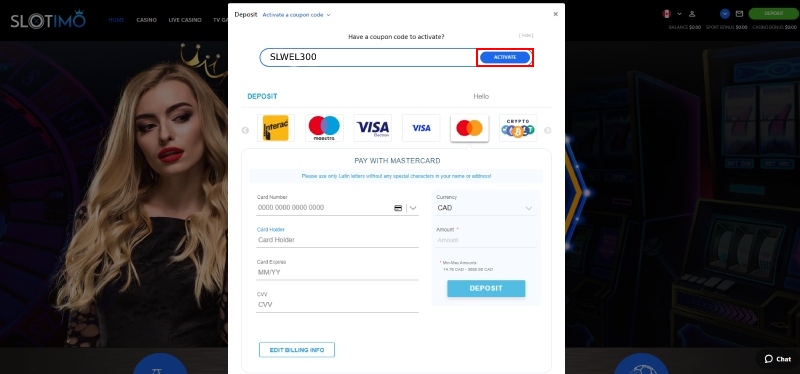 Slotimo CA Bonus Activation