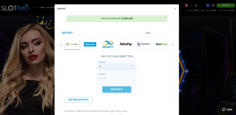Slotimo MuchBetter Deposit