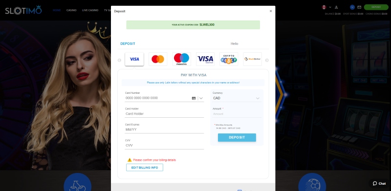 Slotimo Visa Deposit