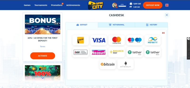 Spin City Deposit 2 Desktop