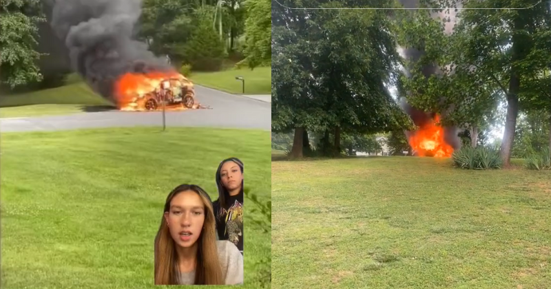 Students go viral as car bursts into flames during drive to graduation