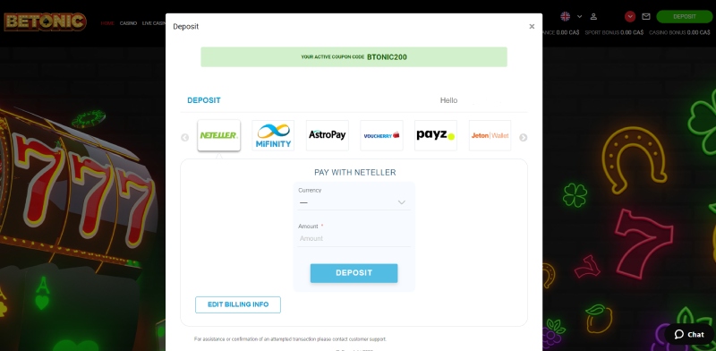 Betonic Neteller Deposit